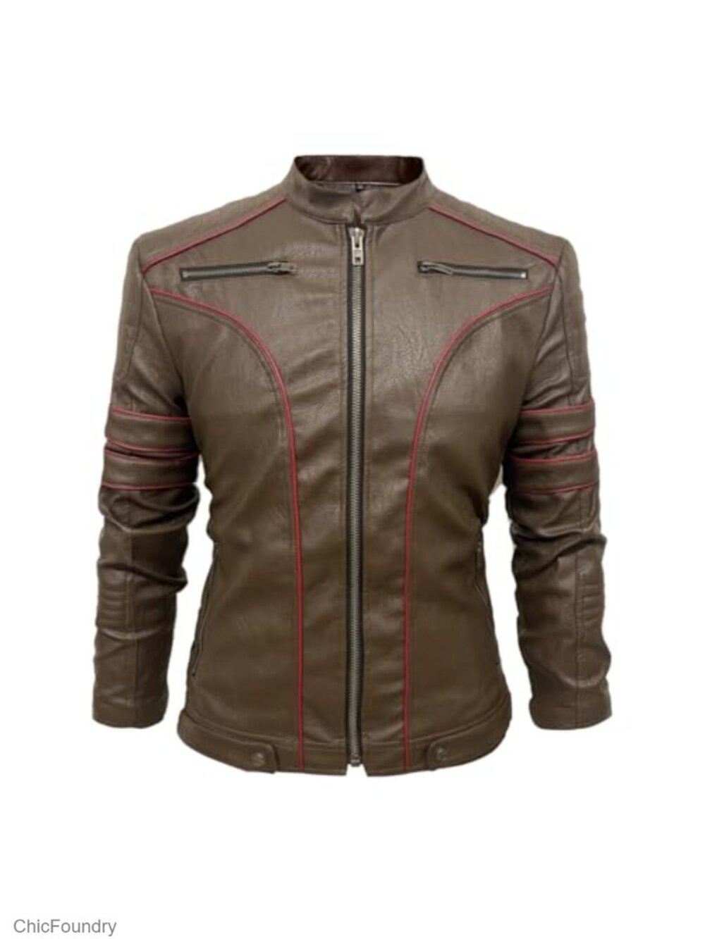 Men's Faux Leather Motorcycle Jacket Biker Coat with Zipper Pockets
